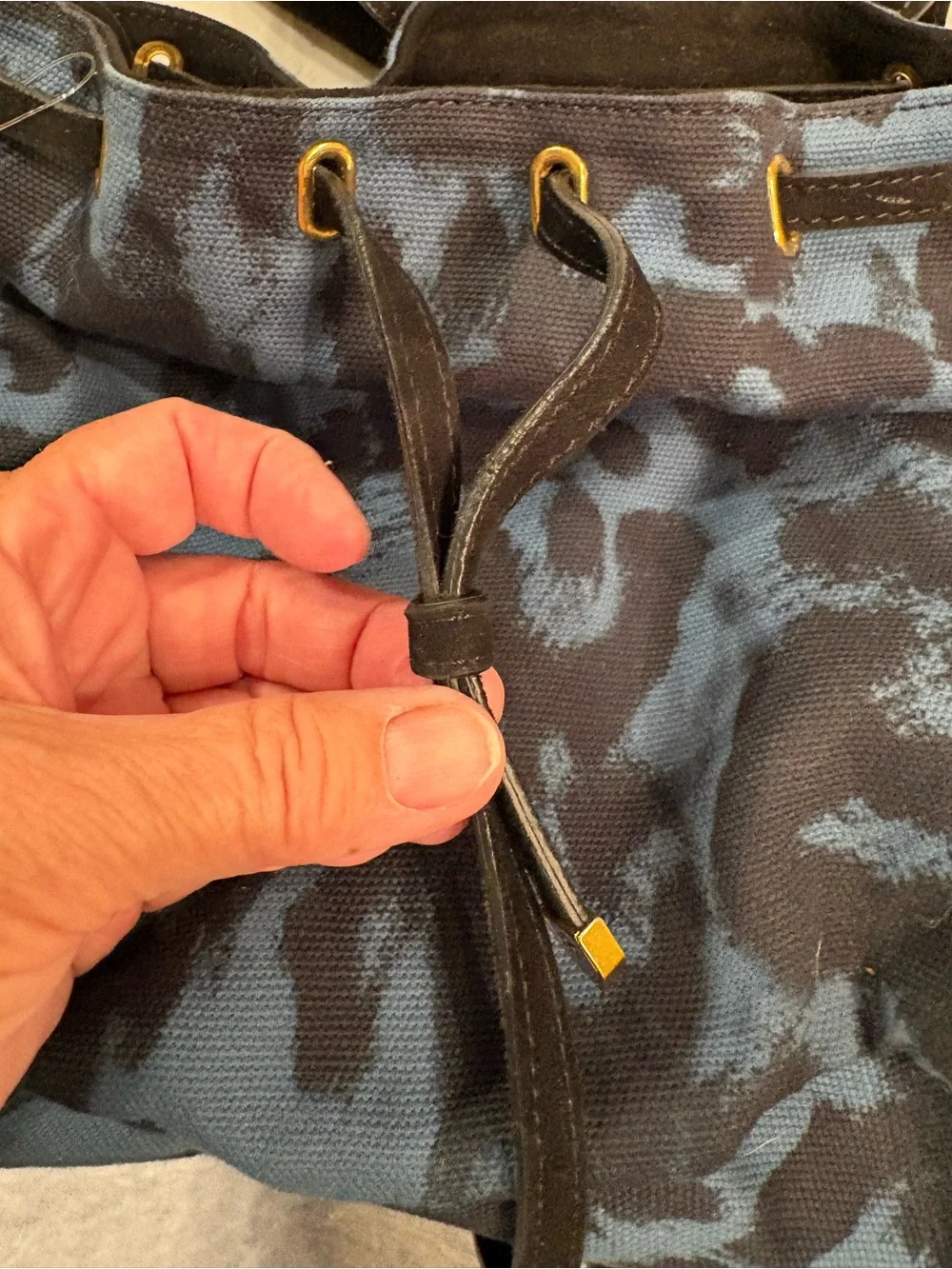 Jerome Dreyfuss Black Suede and Blue Leopard-Print Backpack with Gold accents